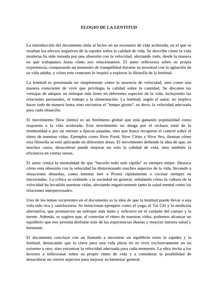 Elogio de La Lentitud | PDF