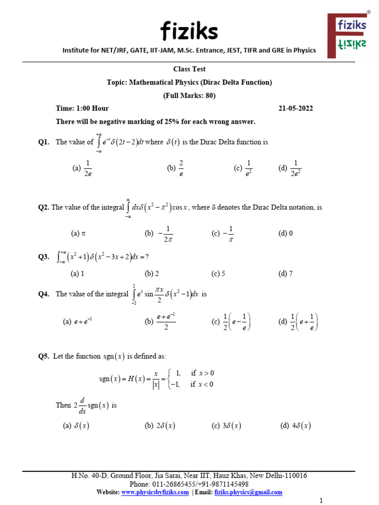 Class test 2 dirac delta function pdf