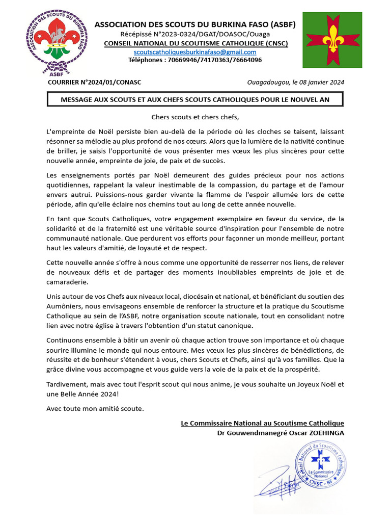 Message Aux Scouts Et Chefs Scouts Catholiques Pour La Nouvelle Année | PDF