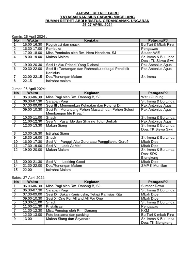 Jadwal Retret Guru | PDF