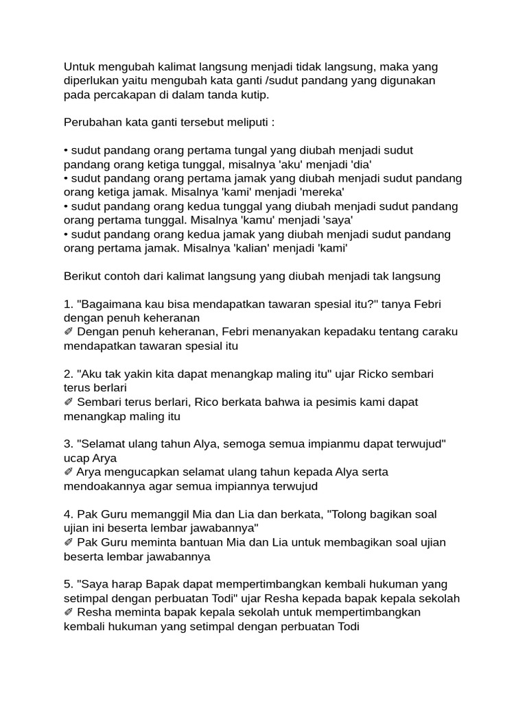 Kalimat Langsung Dan Tidak Langsung Pdf