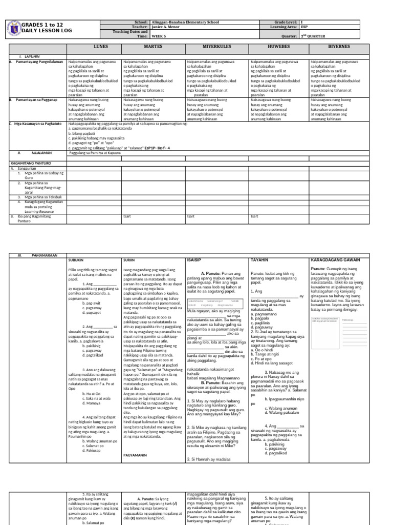 DLL - Esp 1 - Q2 - W5 | PDF