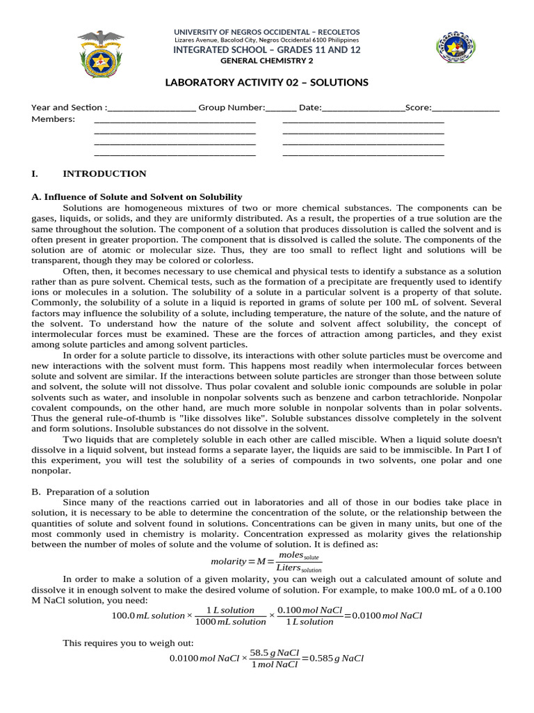 GENCHEM280 Experiment 02 Solution | PDF