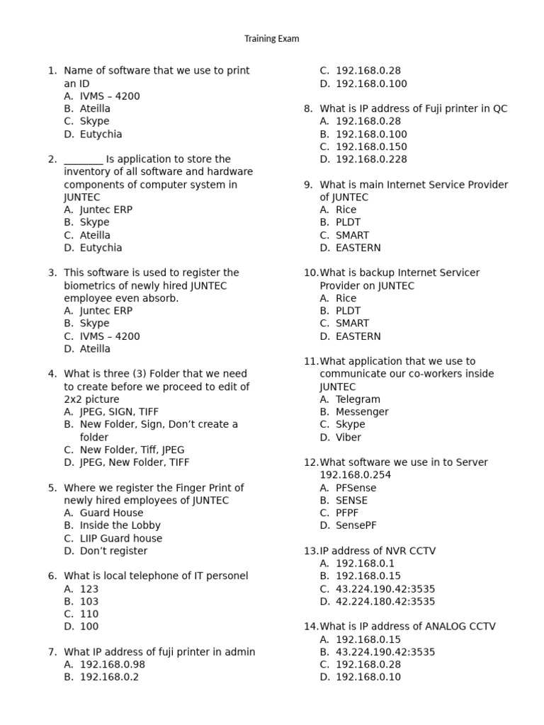 Training Exam | PDF