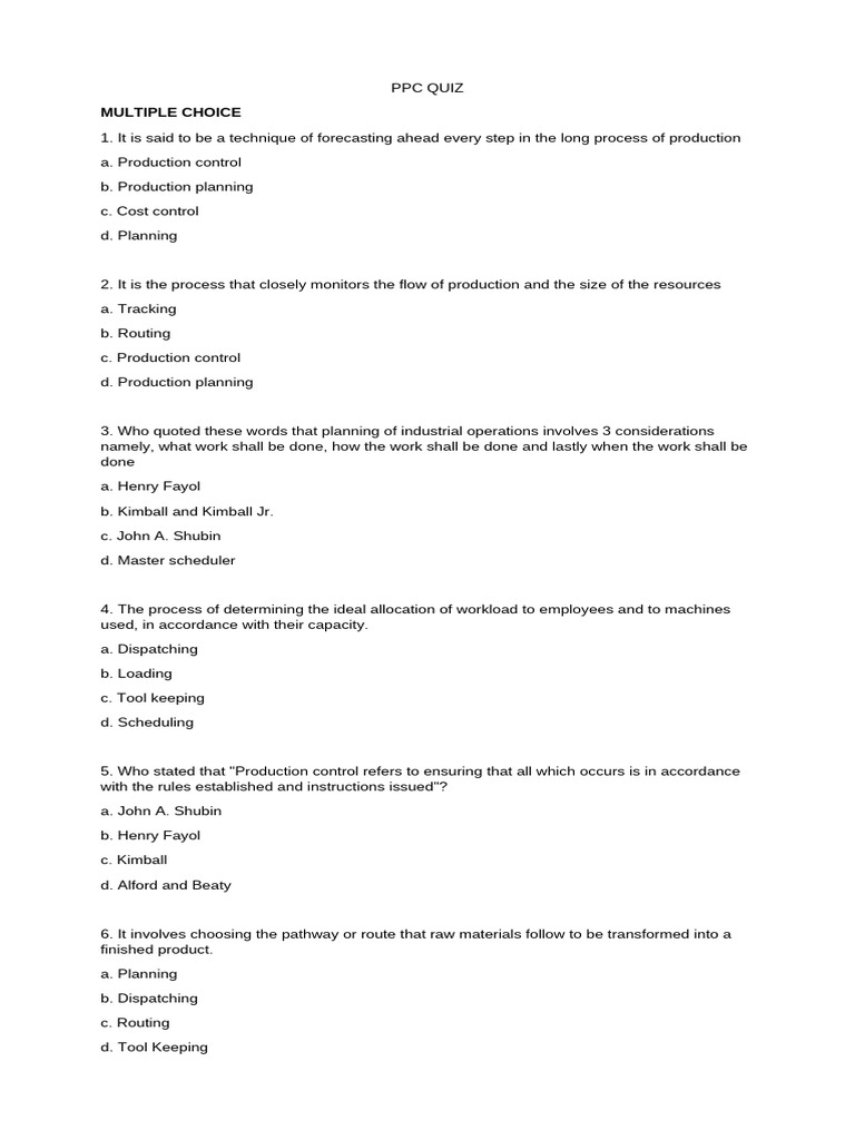PPC Quiz Edited | PDF