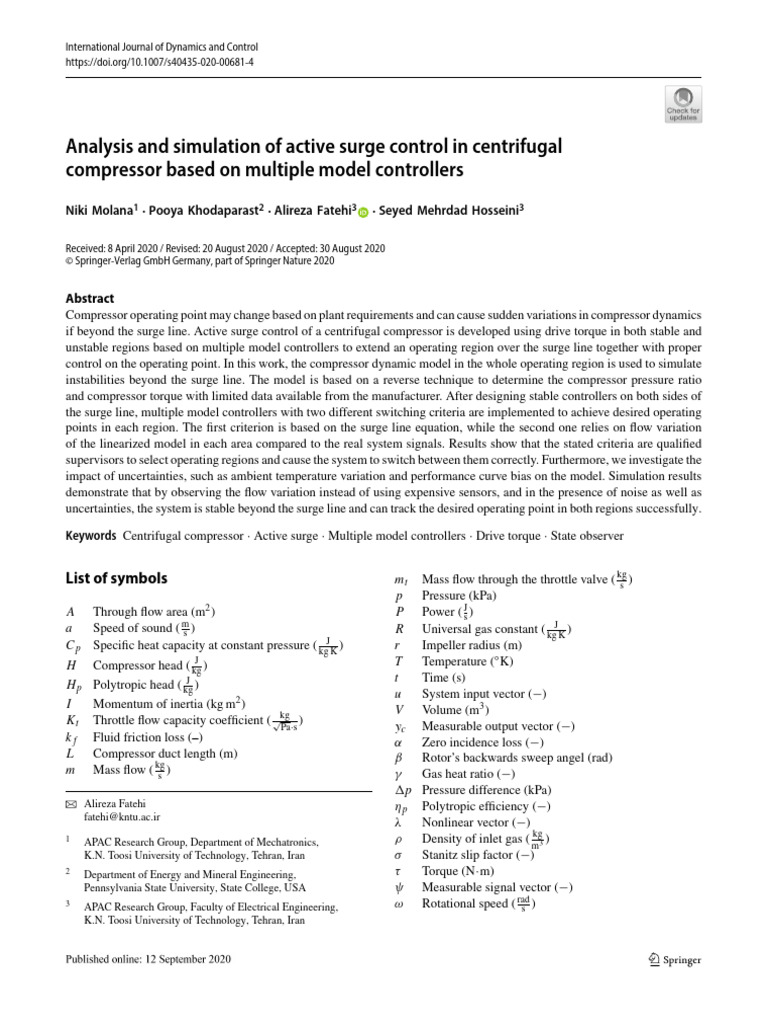 Analysis and Simulation of Active Surge Control in Centrifugal ...