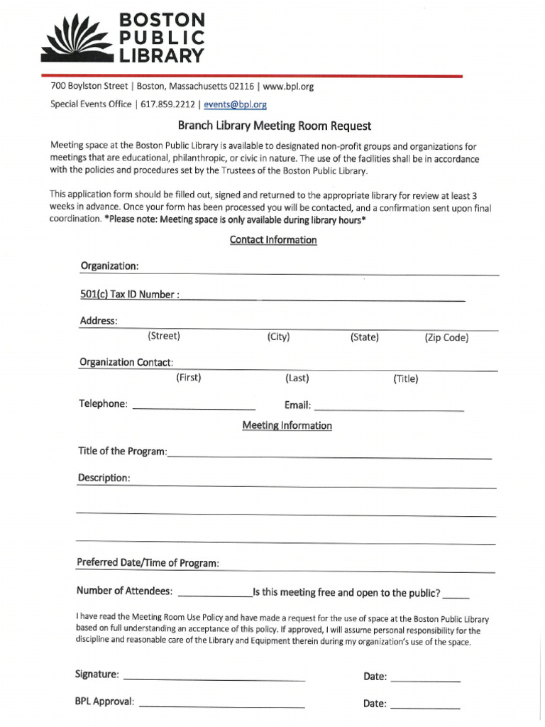 Branch Library Meeting Room Request Form | PDF