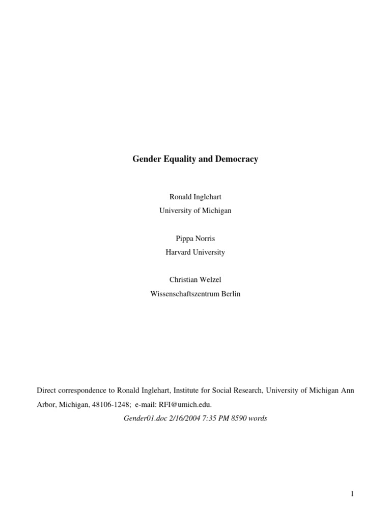 Gender Equality and Democracy | PDF