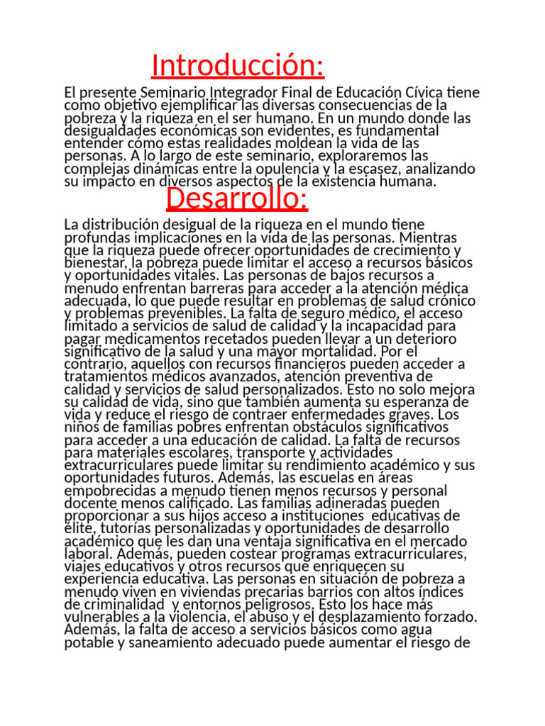 Impacto de la pobreza y riqueza en la vida humana | PDF | Pobreza ...
