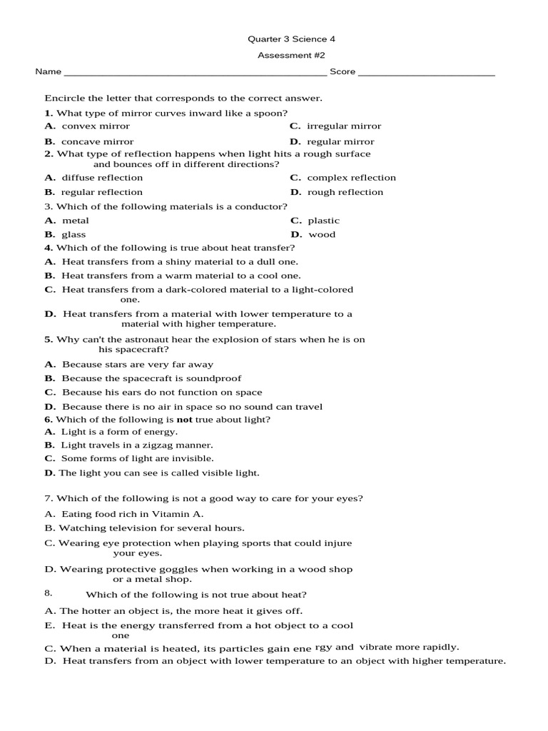 Assessment 2 Science Gr4 | PDF