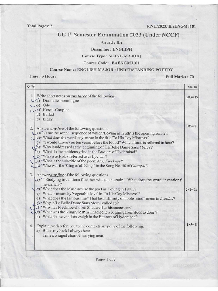 Eng Major Sem 1 PG 1 | PDF