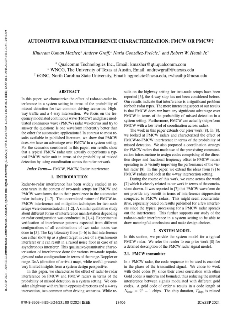 Automotive Radar Interference Characterization - FMCW or PMCW | PDF