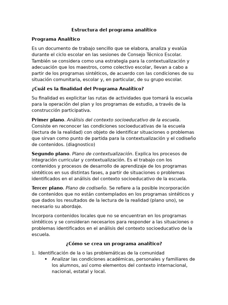 Estructura del plan analitico | PDF