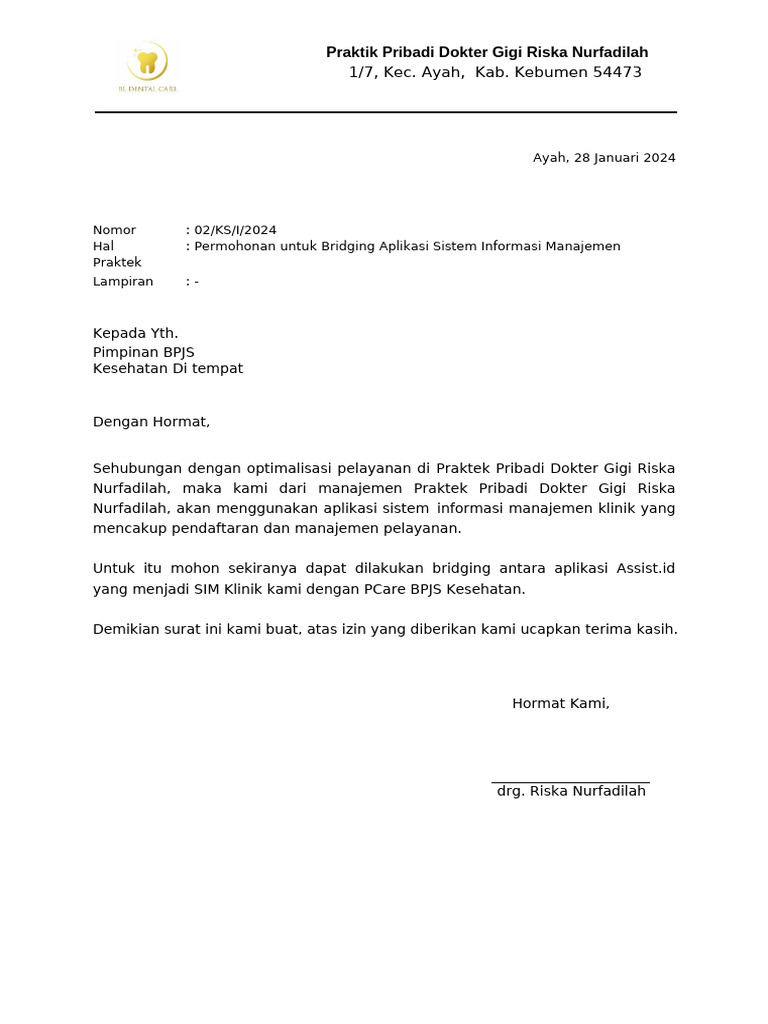 Contoh surat bridging pcare pdf