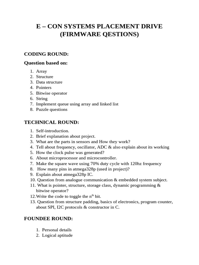 E - Con Systems (Technical Interview Qestions) | PDF