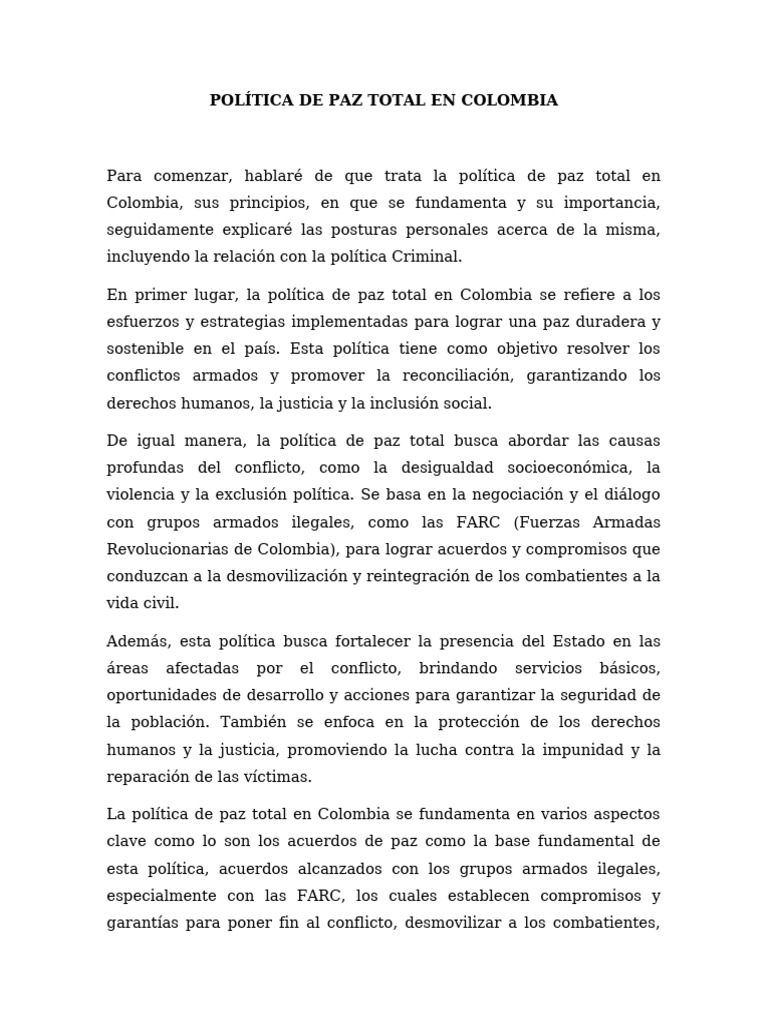 Política de Paz Total en Colombia | PDF