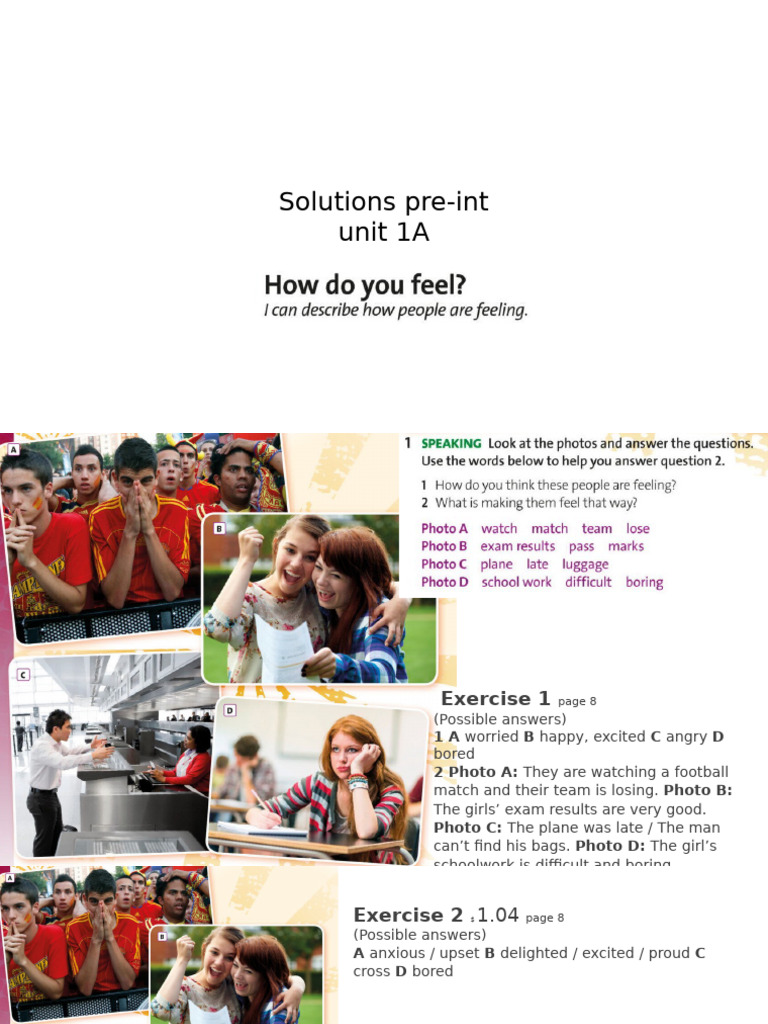 Solutions Pre-Int Unit 1A | PDF
