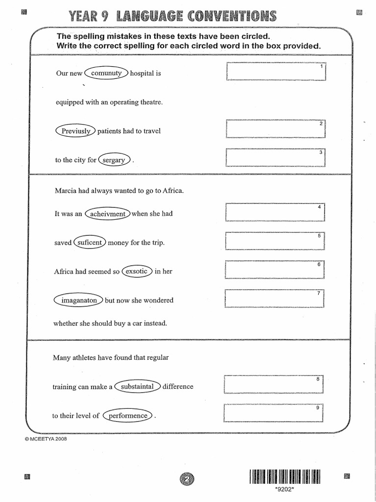 Naplan 2015 Year 9 Language Conventions Answers