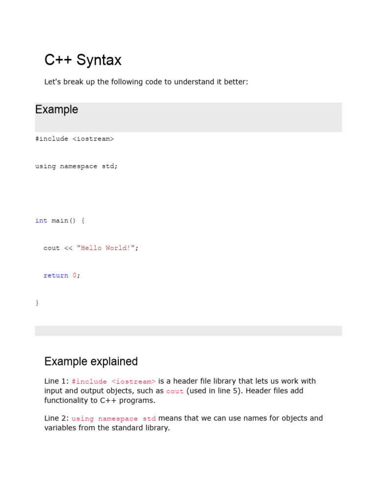 C++ Syntax: Example | PDF