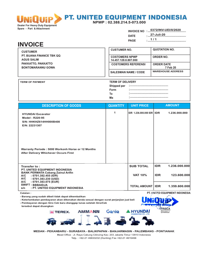 Invoice PT United Equipment Inndonesia | PDF