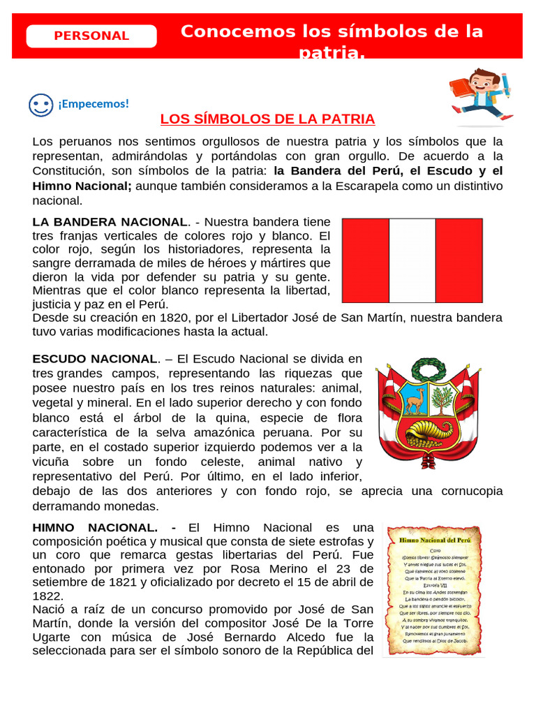 D1 A2 FICHA PS. Conocemos Los Símbolos de La Patria. | PDF | Símbolos ...