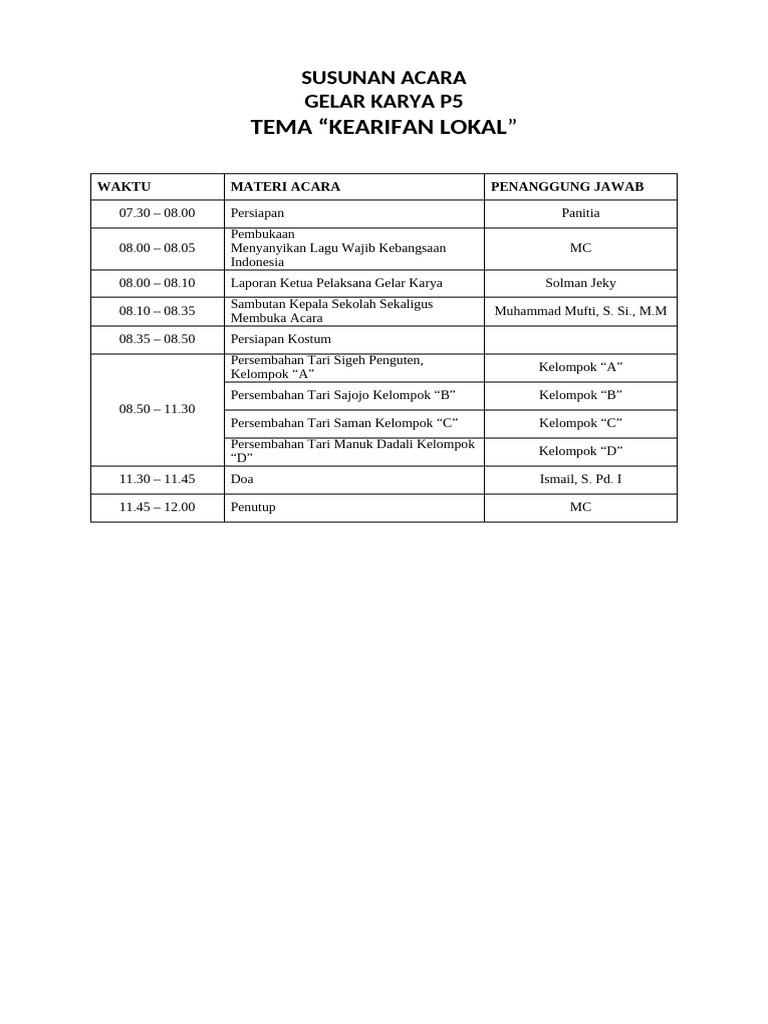 Susunan Acara P5 | PDF