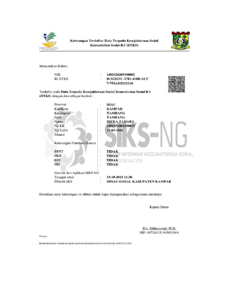 DKTS Dari DINSOS | PDF