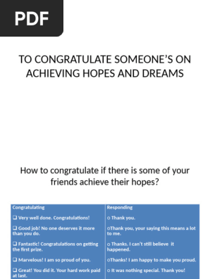 TO CONGRATULATE SOMEONE’S ON ACHIEVING HOPES AND DREAMS