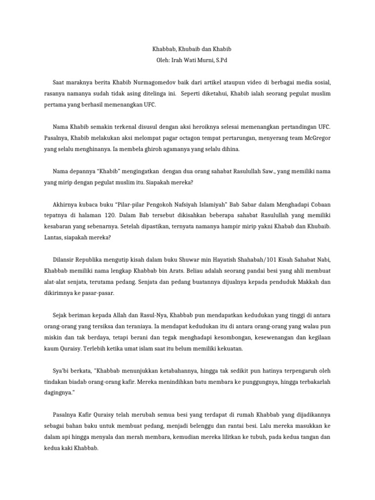 Khabbab, Khubaib, Dan Khabib | PDF