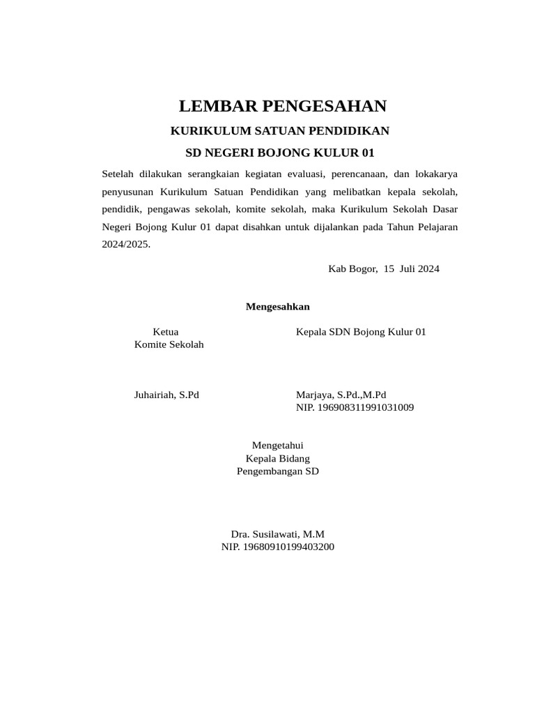 LEMBAR PENGESAHAN Kurikulum | PDF