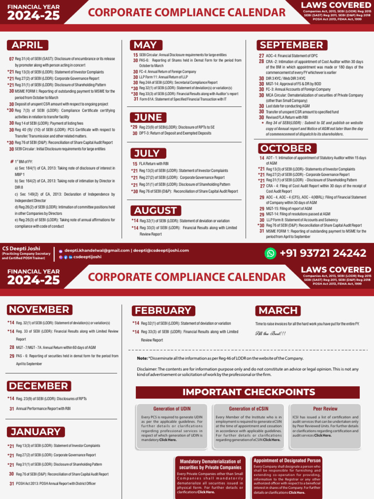 Corporate Compliance Calendar 2024 Pdf Corporate Governance Business