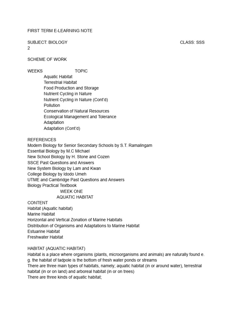 SS2 First Term Biology Lesson Notes | PDF | Decomposition | Home & Garden