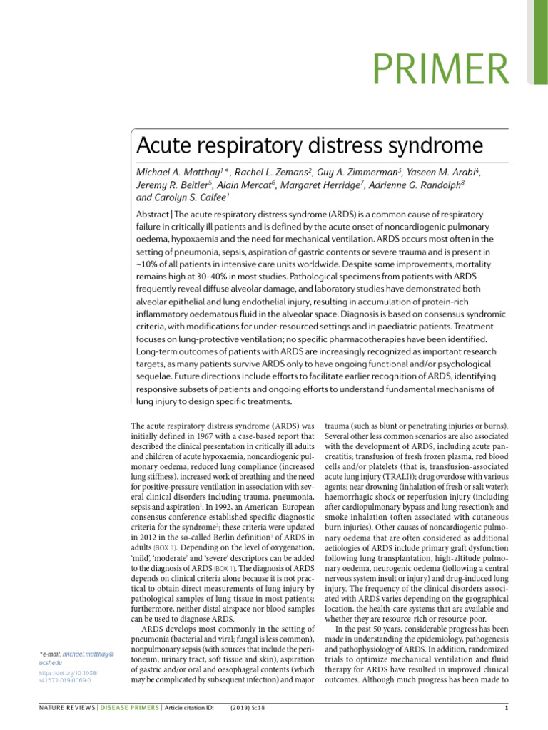 Understanding Acute Respiratory Distress Syndrome | PDF | Medical ...