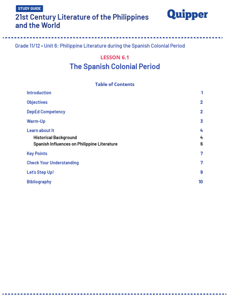 ME EngLT 11 Q1 0601 - SG - The Spanish Colonial Period - A | PDF ...