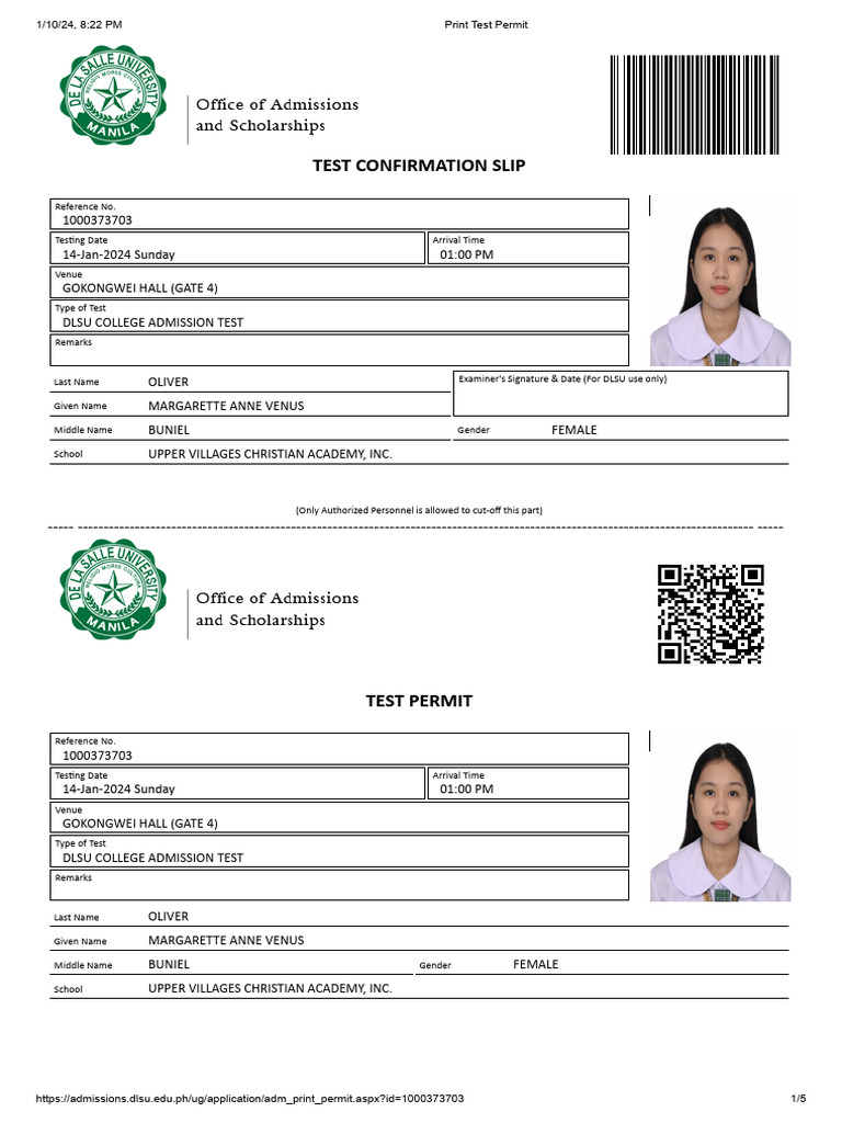 Print Test Permit DLSU | PDF