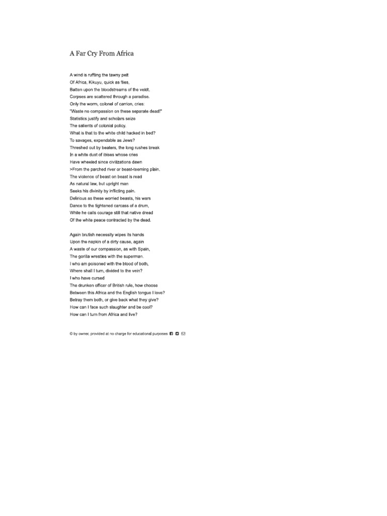 A Far Cry From Africa by Derek Walcott ... Mous Poems, Famous Poets ...