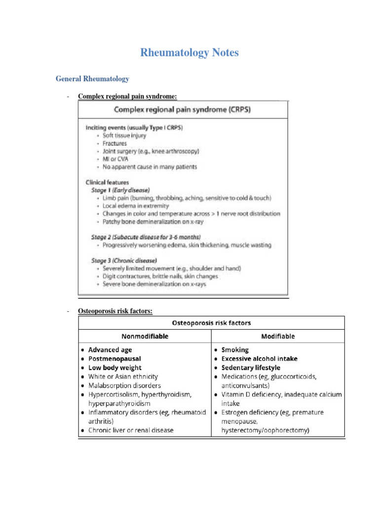 Rheumatology Notes | PDF