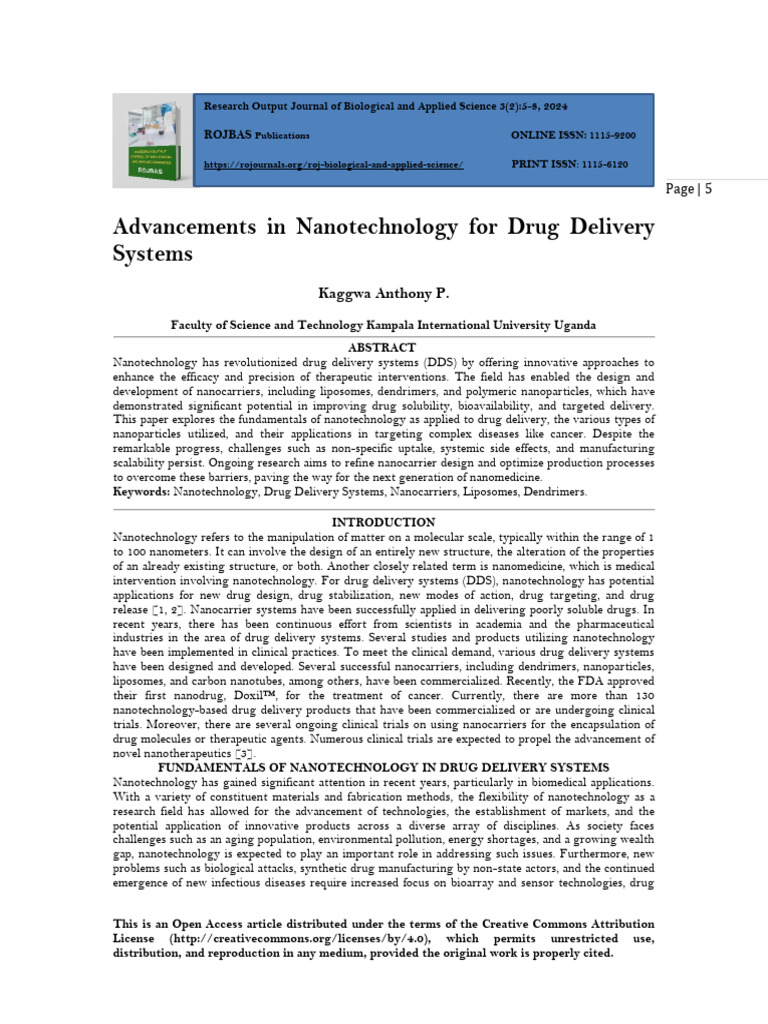 Advancements in Nanotechnology For Drug Delivery Systems (WWW - Kiu.ac ...
