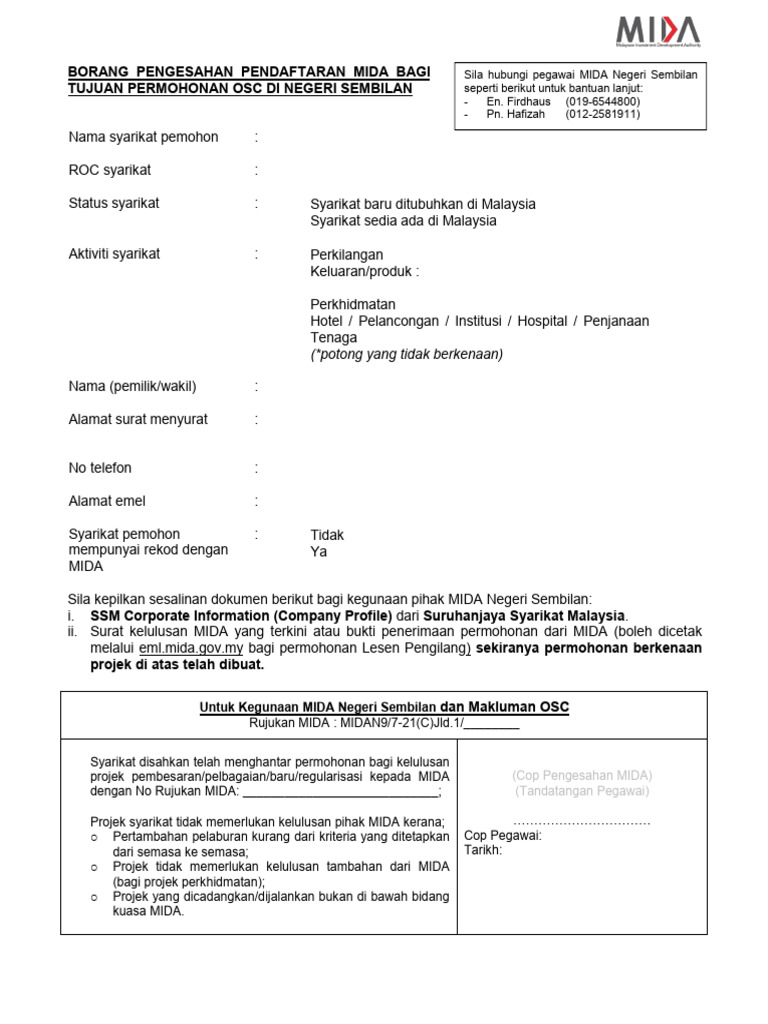 Borang Pengesahan Mida | PDF