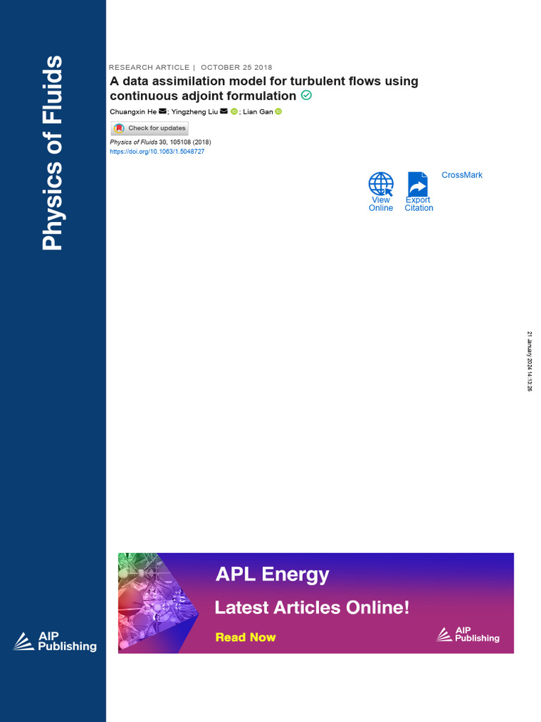 2018-POF-A Data Assimilation Model For Turbulent Flows Using Continuous ...