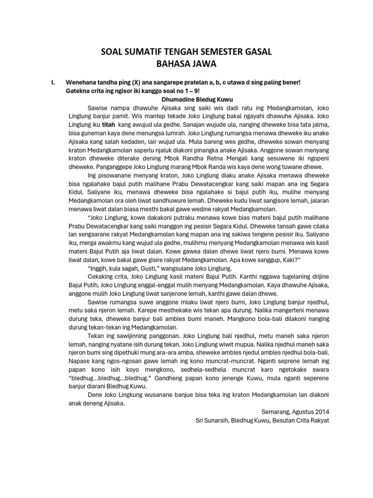 Siap Hadapi Penilaian Tengah Semester? Unduh Soal PTS Bahasa Jawa Kelas 4 di Sini! Siap Hadapi Penilaian Tengah Semester? Unduh Soal PTS Bahasa Jawa Kelas 4 di Sini!