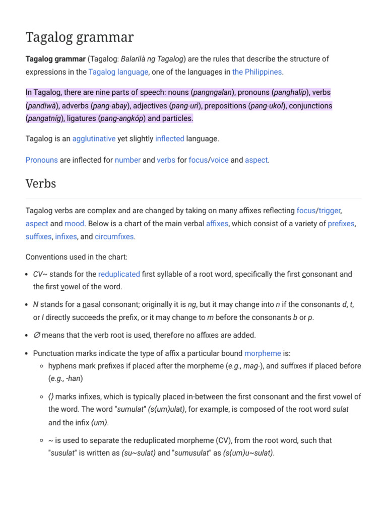 Tagalog Grammar - Wikipedia | PDF