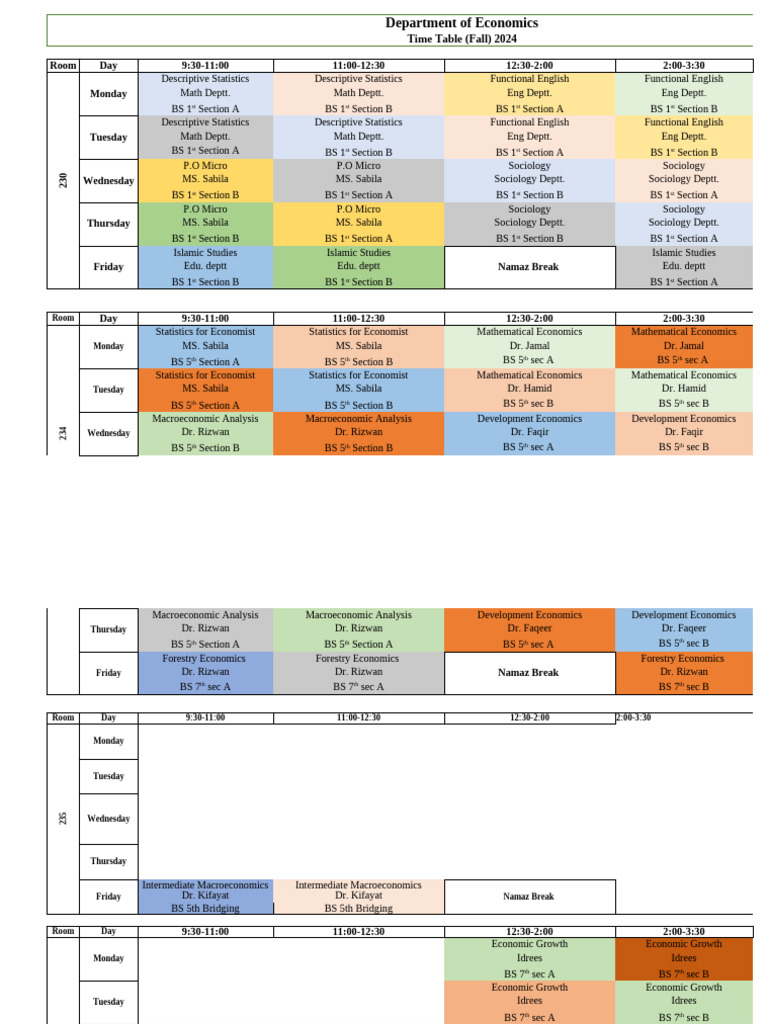 Roomwise Timetable Fall 2024 | PDF
