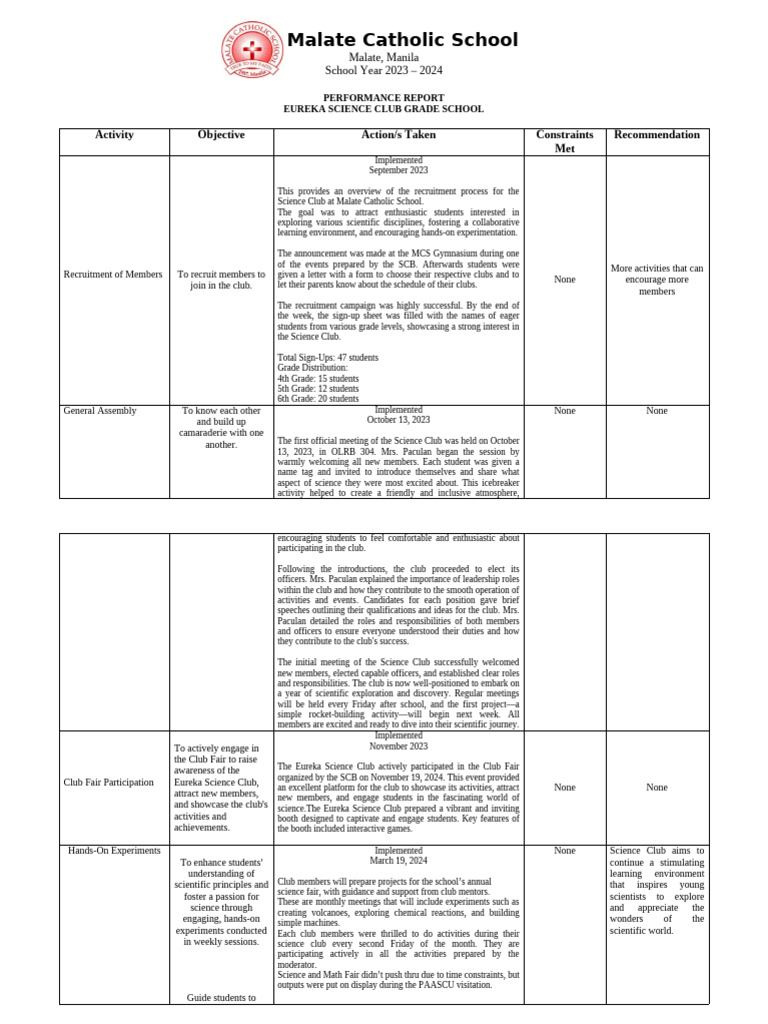 EUREKA-SCIENCE-CLUB Sample | PDF