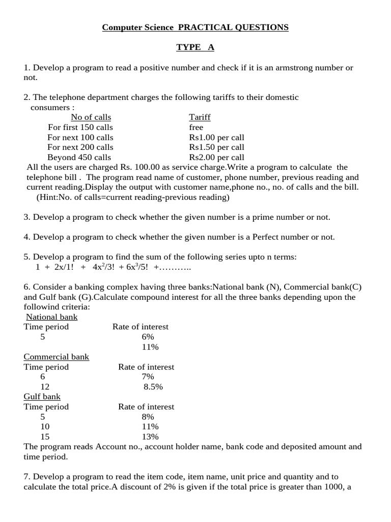 CSK W Class 11 Practical Questions For Python | PDF