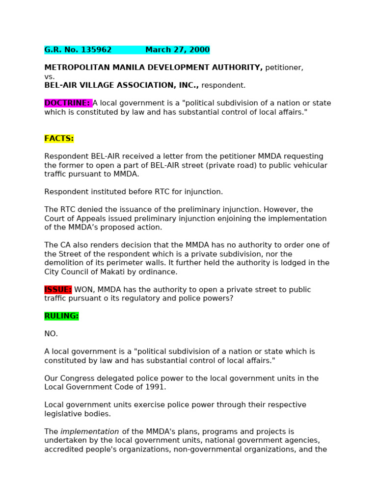 1 - Mmda VS Bel-Air | PDF