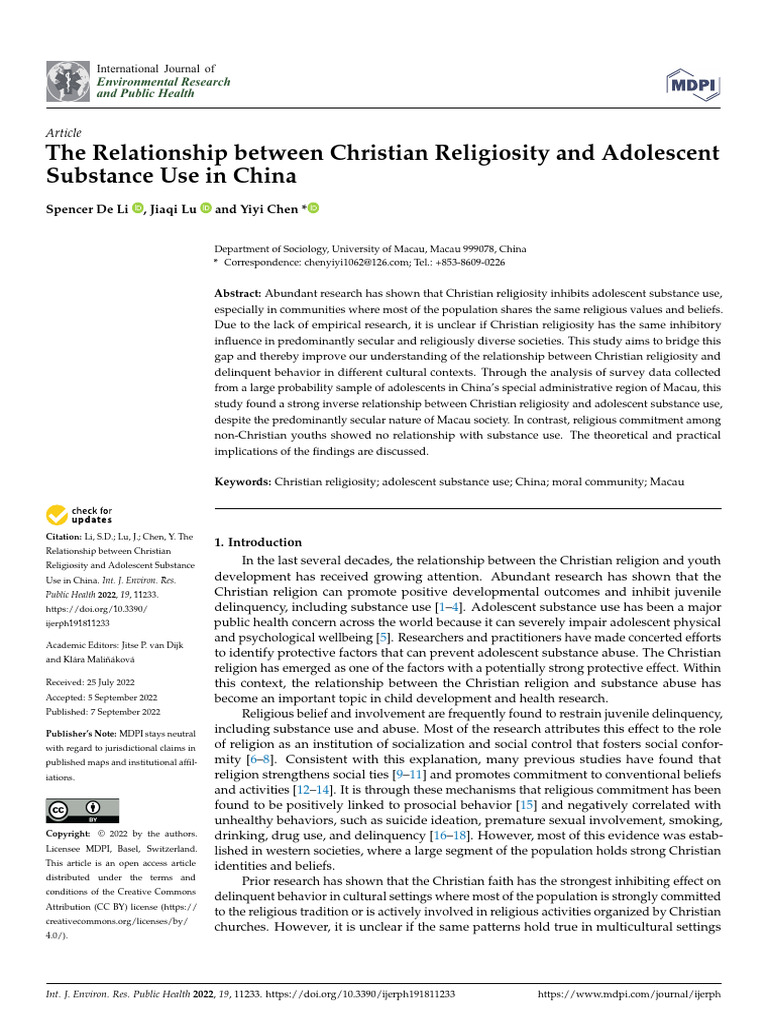 Relationship Between Christian Religiosity and Adolescent Substance Use ...