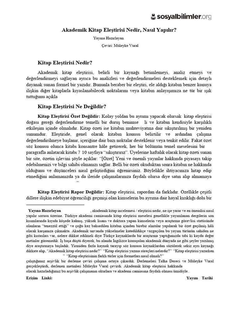Akademik Kitap Eleştirisi Nedir Nasıl Yapılır Pdf