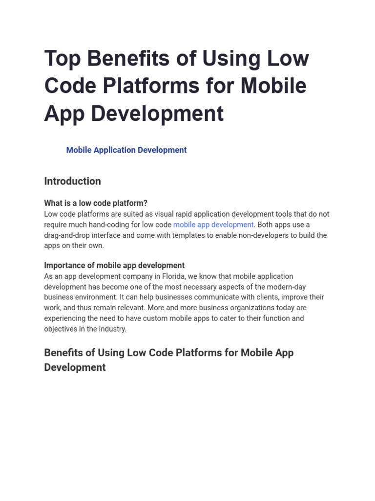 Top Benefits of Using Low Code Platforms For Mobile App Development ...