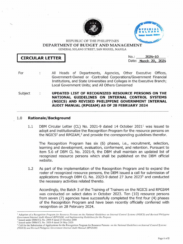 Circular Letter No.2024 10 Dated March 20 2024 | PDF